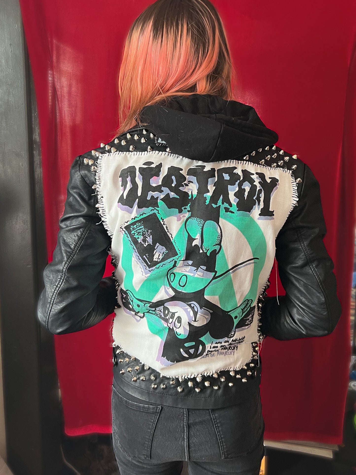 Femin x ATC Custom Punk Studded Motorcycle faux leather jacket sz S