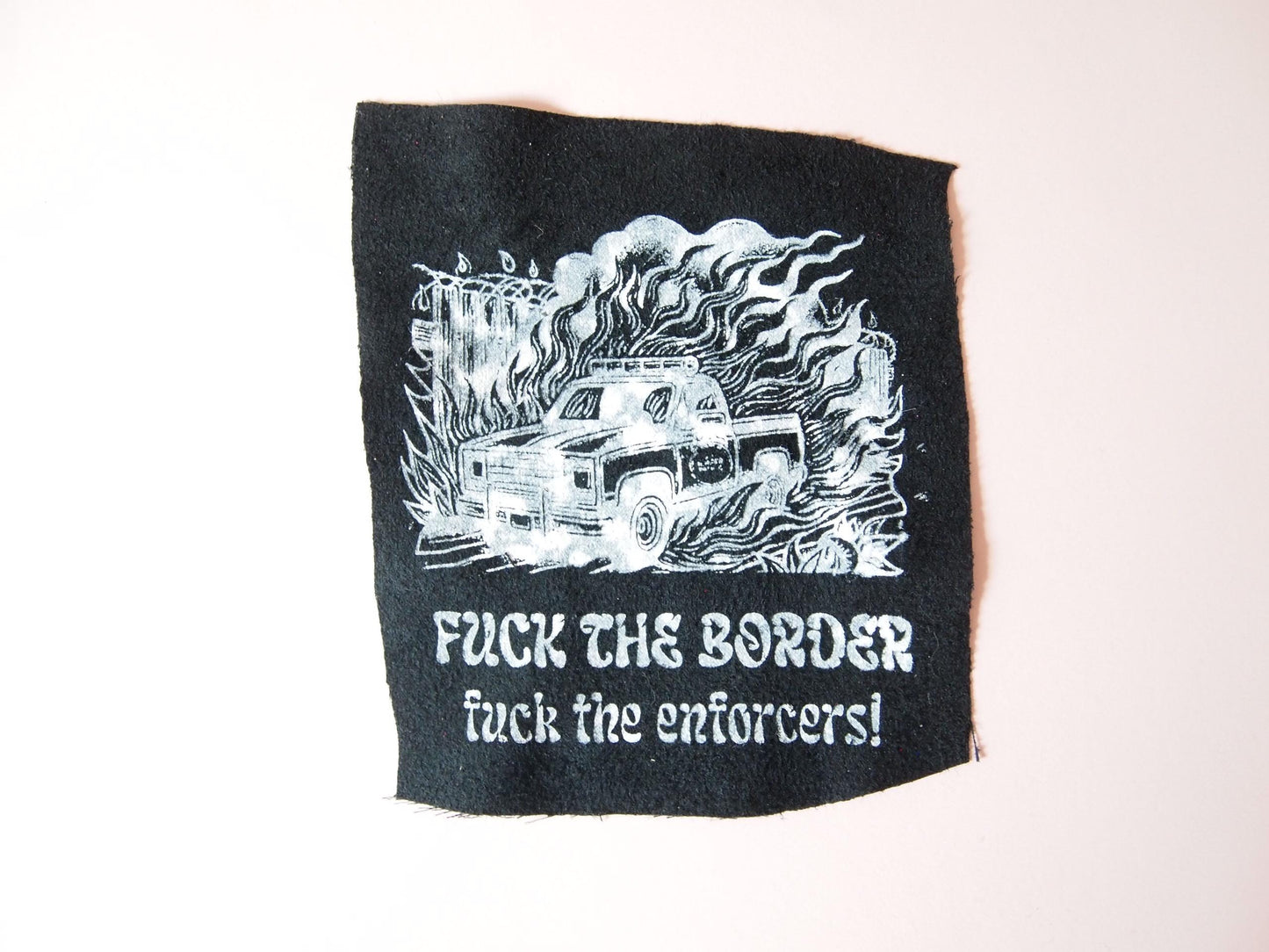 F*ck the Border Patch - anti ICE border patrol burning cop car