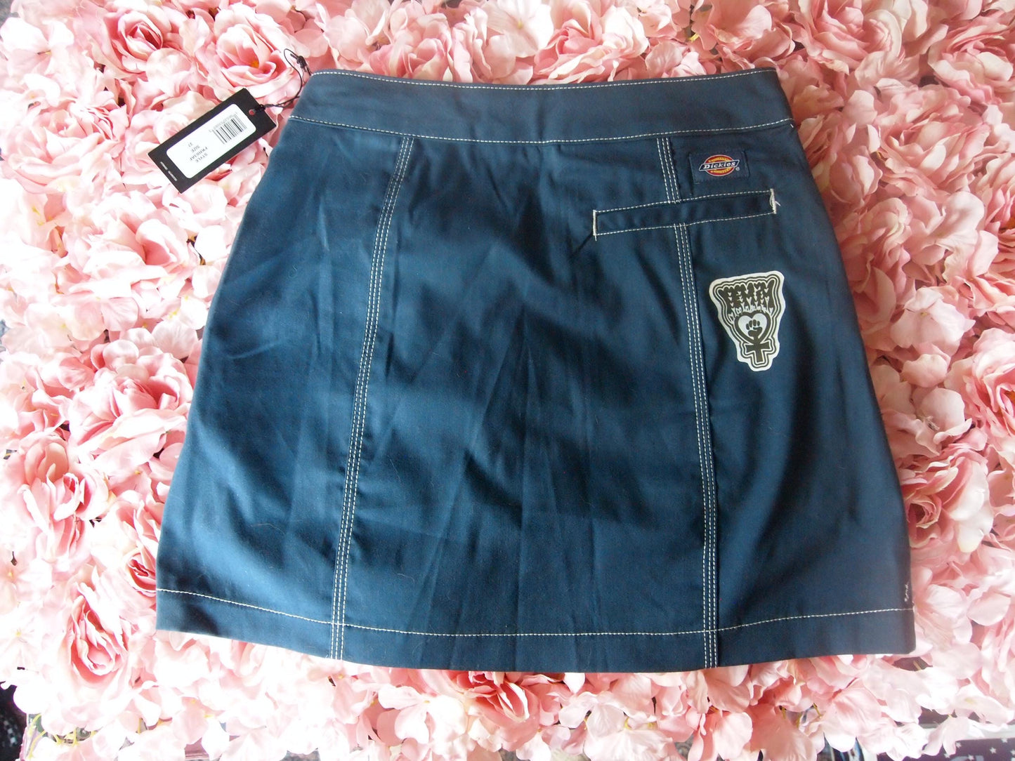 Patched Navy Blue Dickies Skater Skirt Sz 27 Queer Nudies Pinup Art Erotica Patches