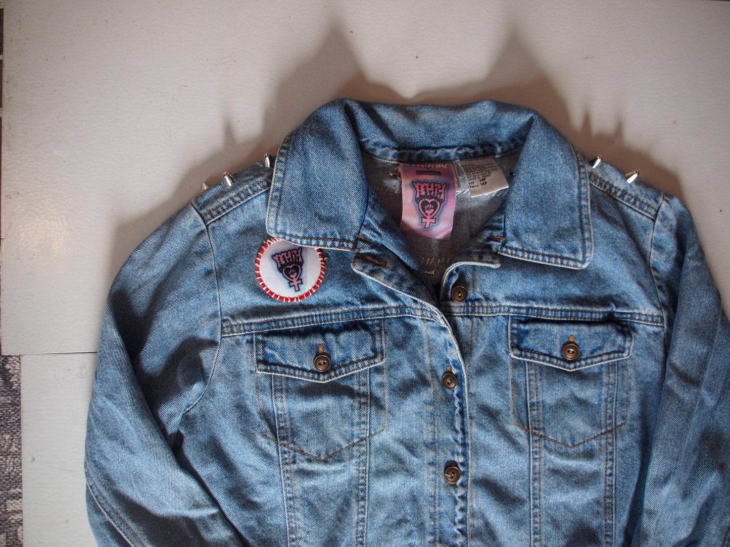 Queer Liberation Studded & Patched Custom Punk Denim Jacket Sz M