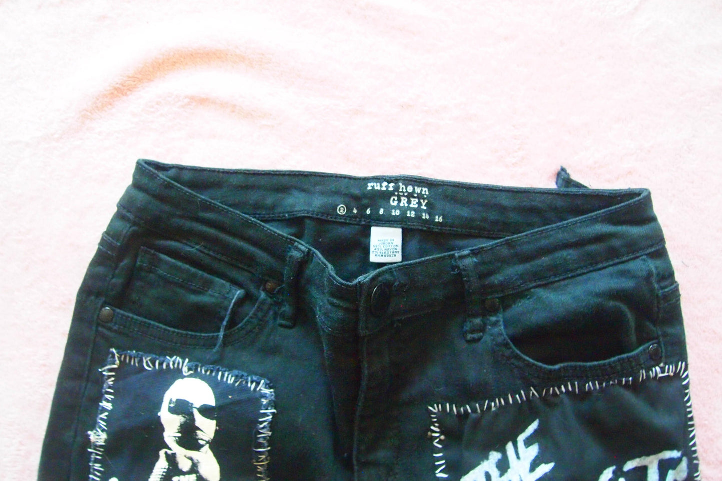 Custom Punk Patched Black Jeans Sz 2 Ruff Hewn Grey the Misfits Bauhaus Goth New Wave Handmade