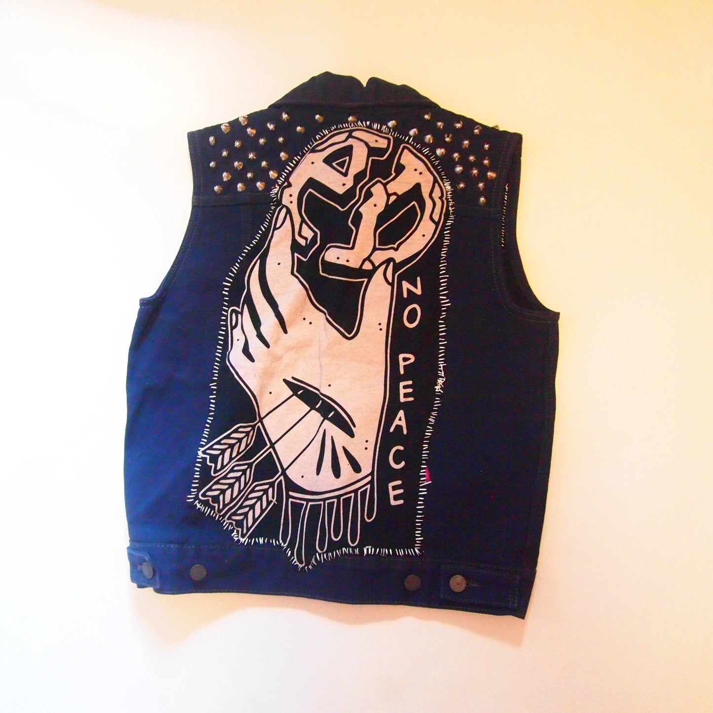 SM TRASH TALK Custom Patched Studded Denim Levi’s Vest Hardcore