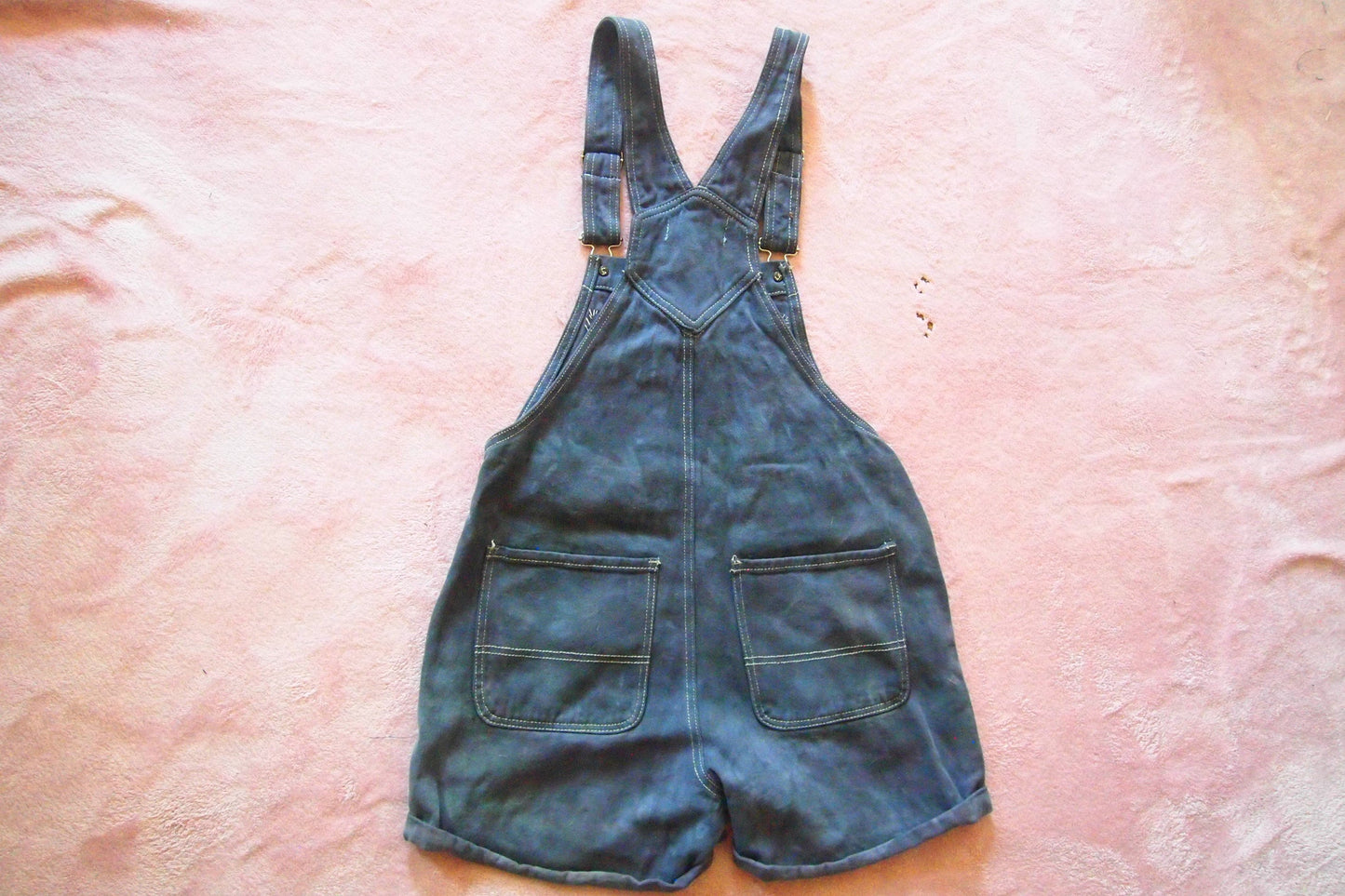 Patched Punk Custom Denim Overalls Shorts Romper Sz S