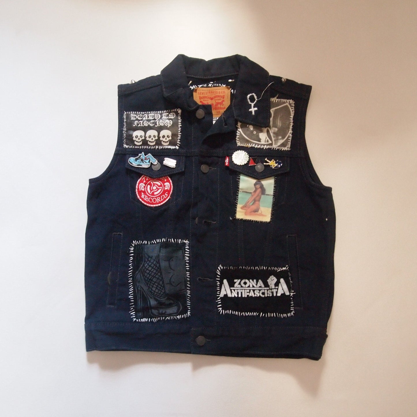 SM TRASH TALK Custom Patched Studded Denim Levi’s Vest Hardcore