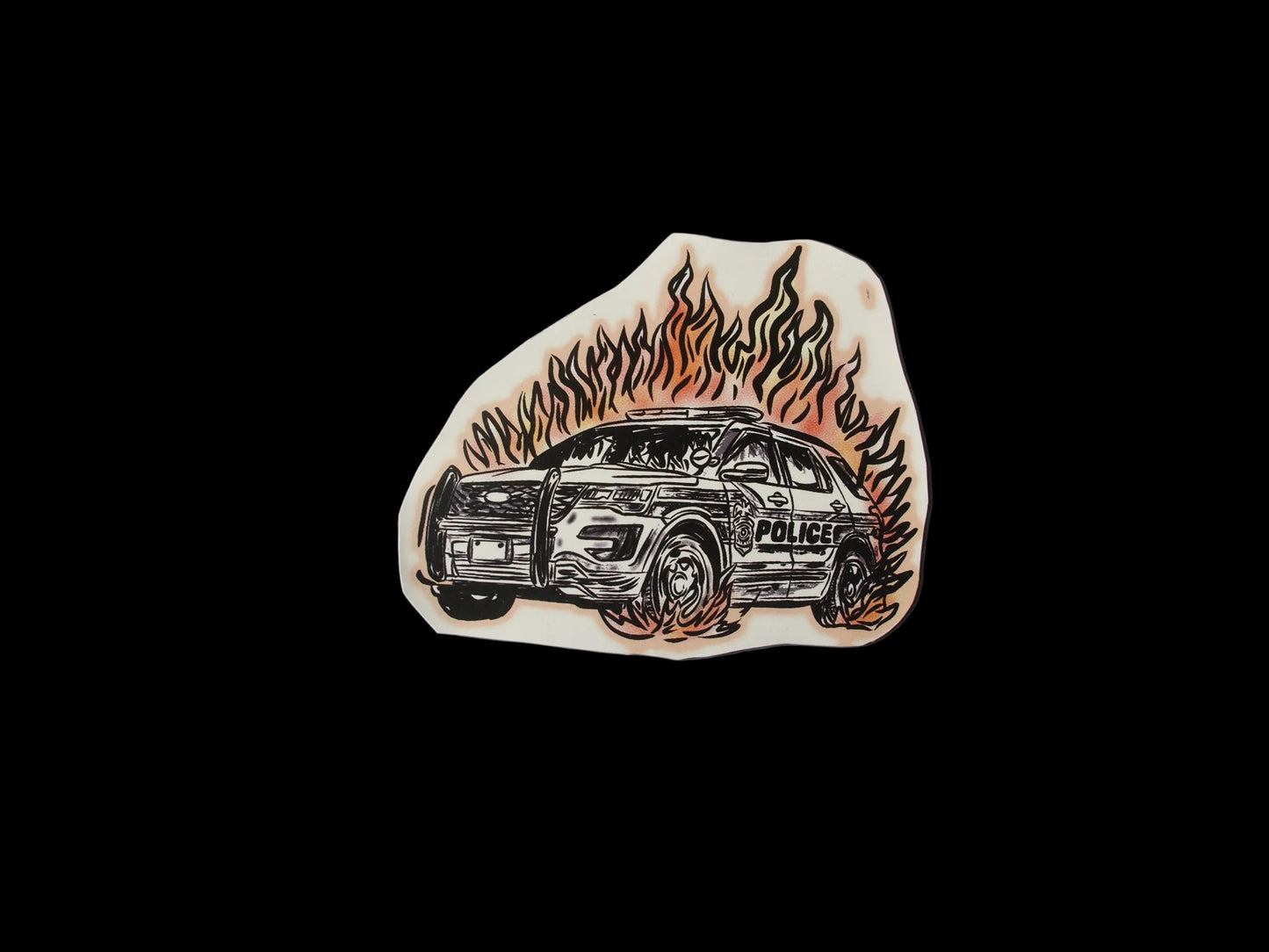 Burning Cop Car Illustration Sticker