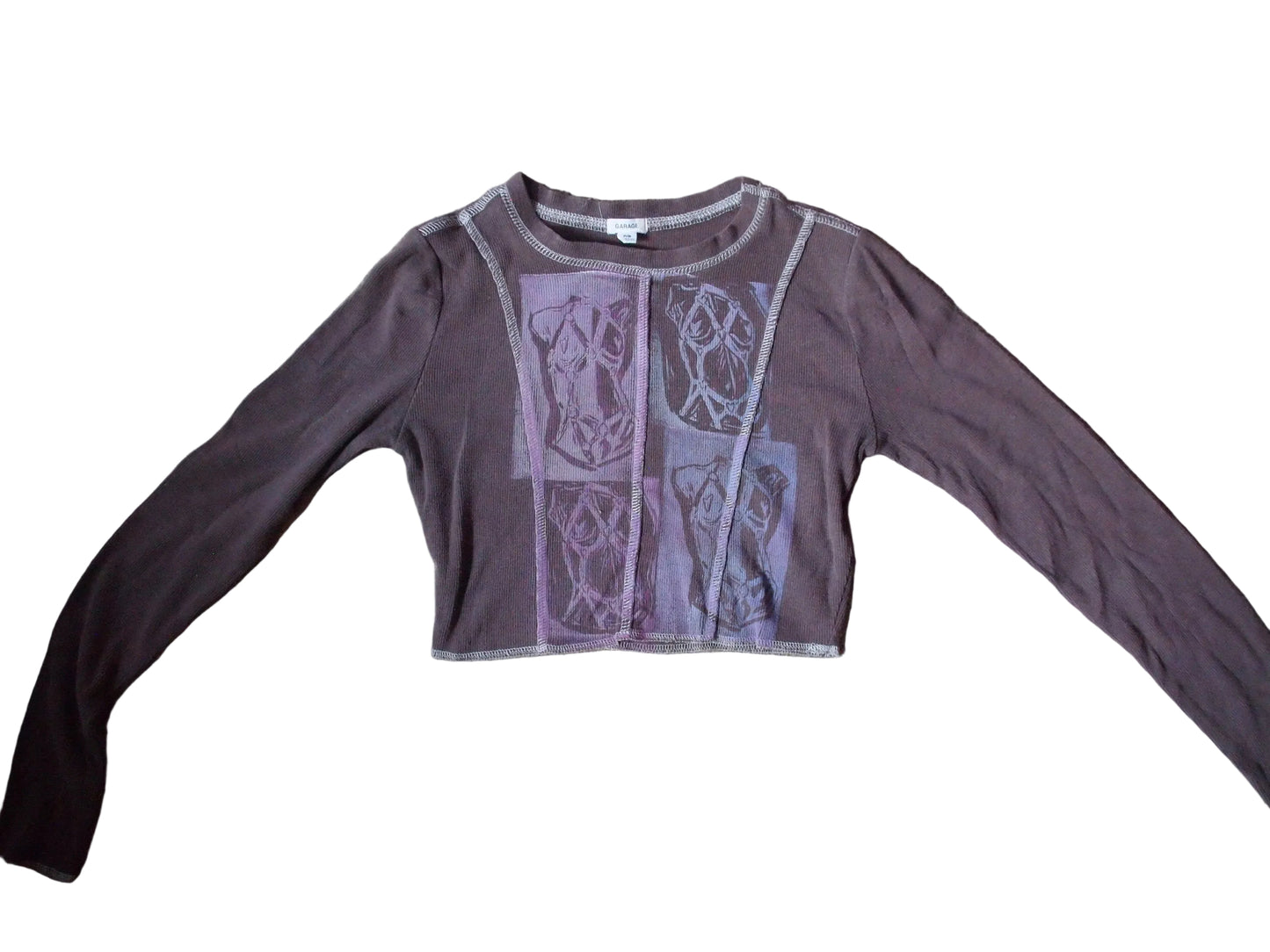Hand Stamped Harness Form Long Sleeve Shirt Exposed Stitching Cut & Sew