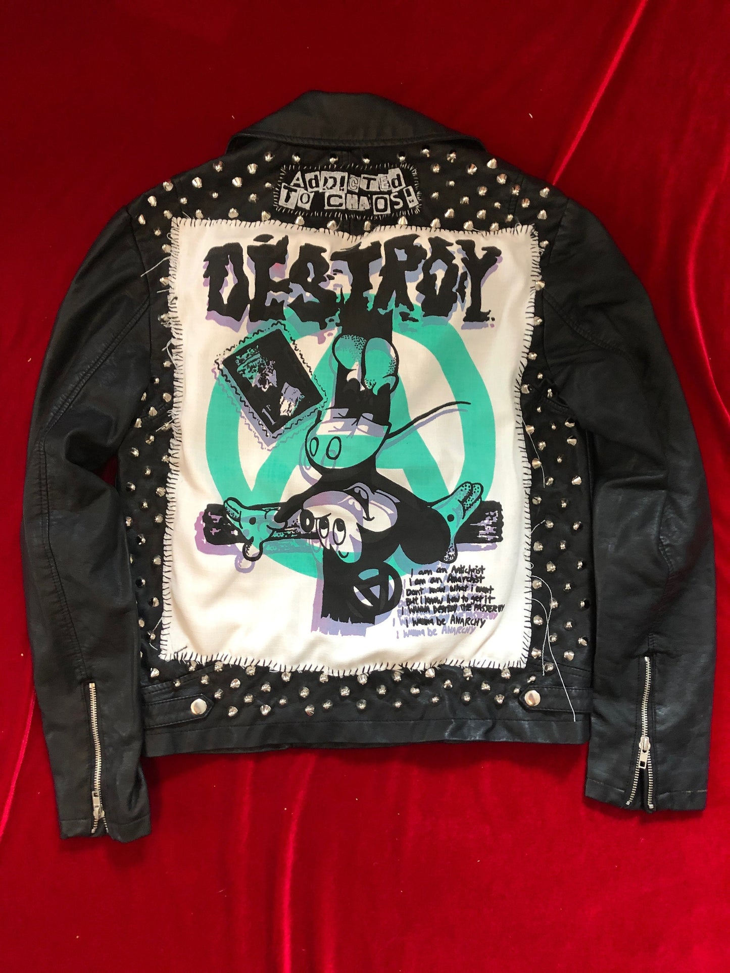 Femin x ATC Custom Punk Studded Motorcycle faux leather jacket sz S