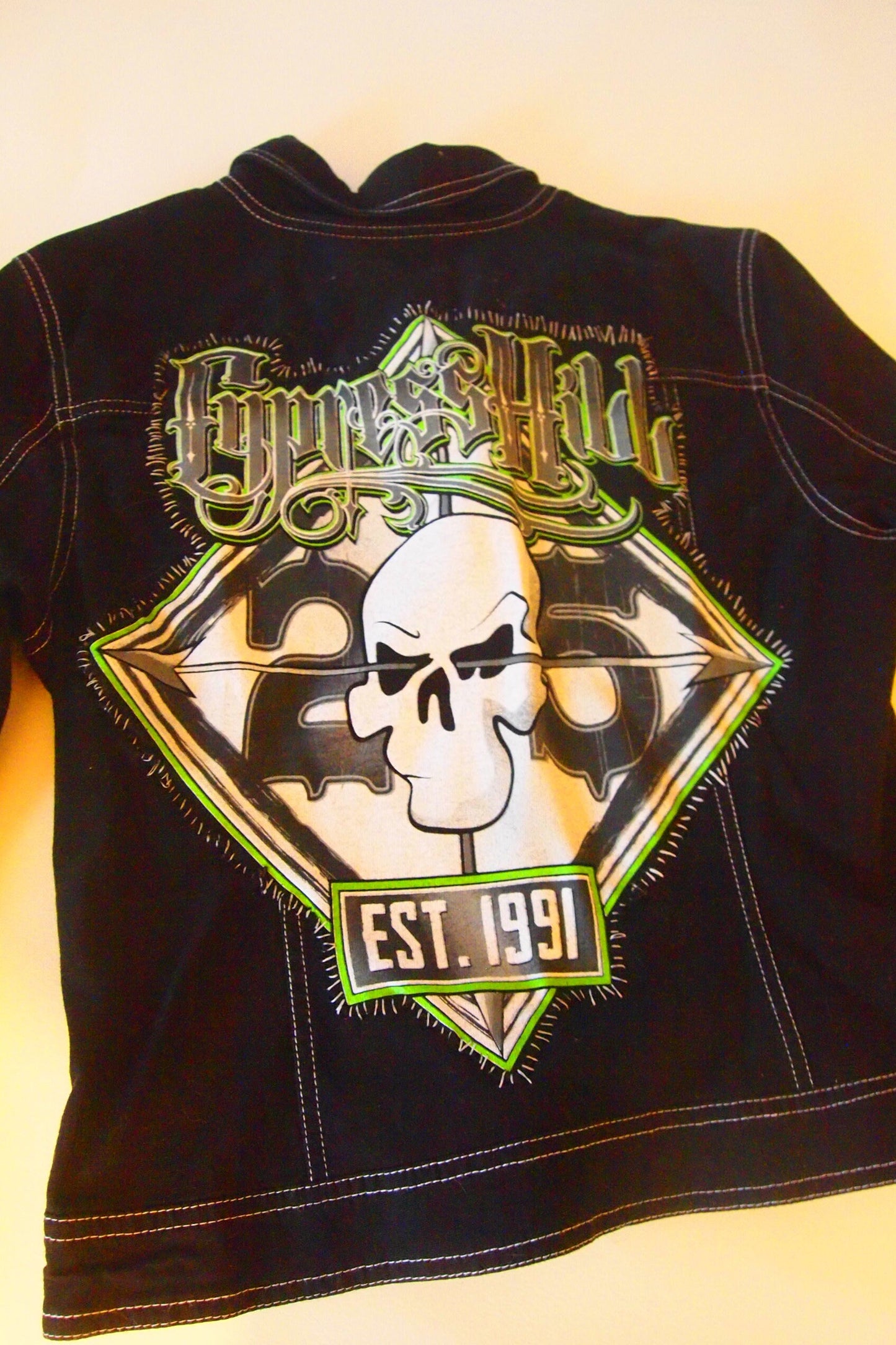Custom Cypress Hill Vintage Patched Black Denim Jacket Sz M 90s Hip Hop Wu Tang Clan Snoop Dogg Handmade Punk Patch