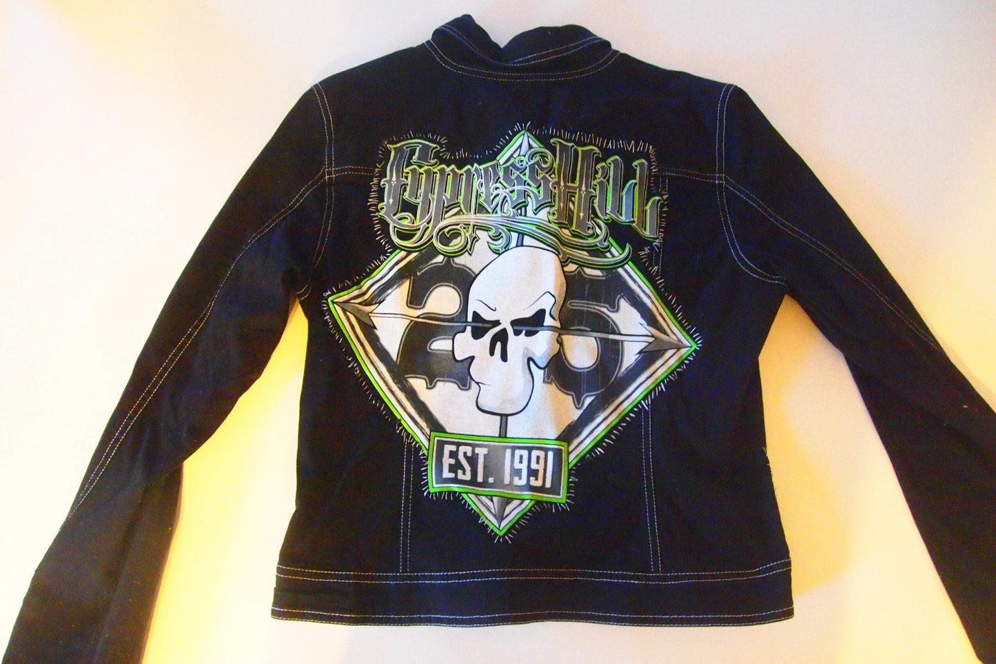 Custom Cypress Hill Vintage Patched Black Denim Jacket Sz M 90s Hip Hop Wu Tang Clan Snoop Dogg Handmade Punk Patch