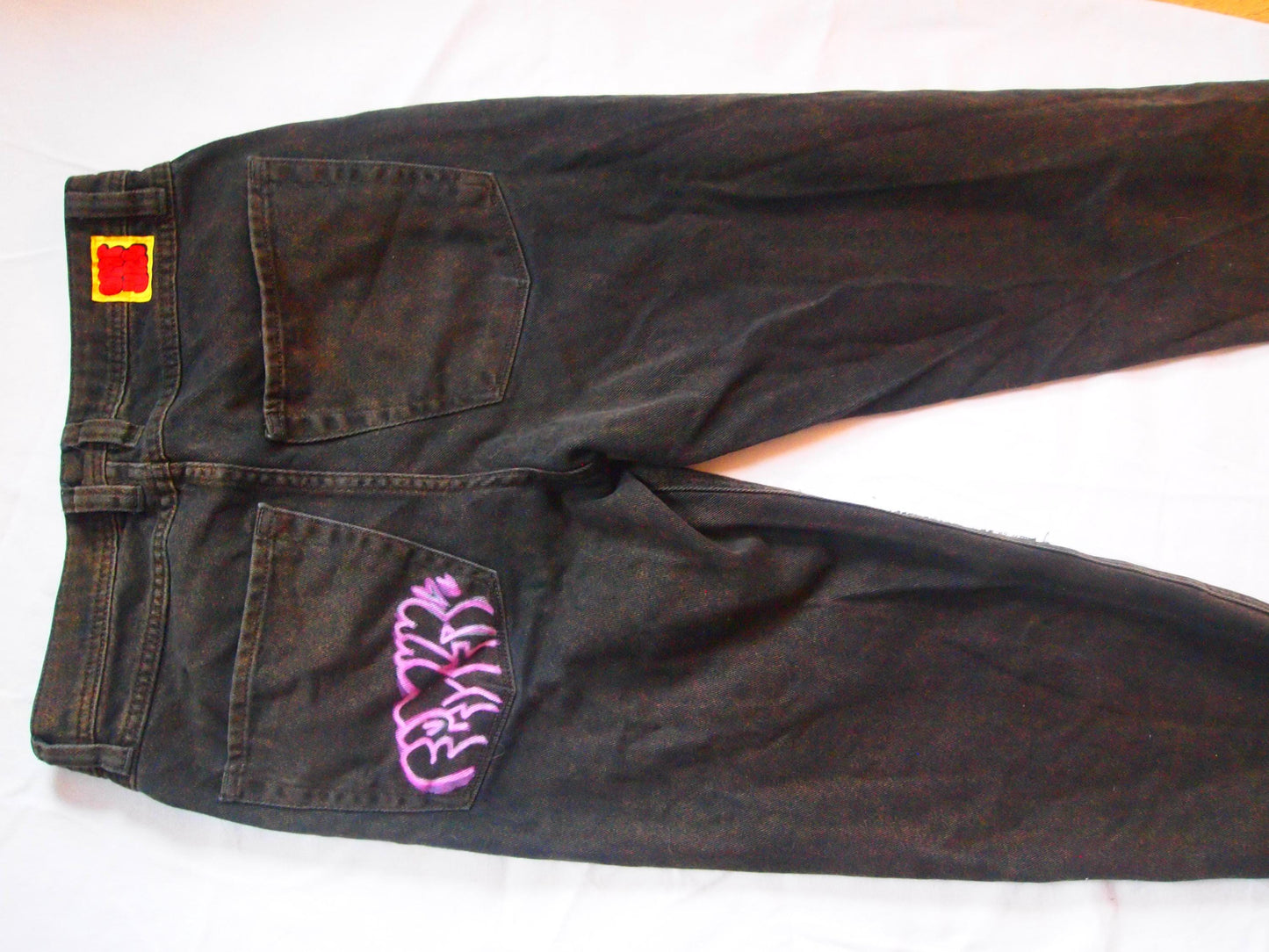 Custom Distressed Vintage Punk Patched Black Empyre Jeans Sz 28 Straight Leg Loose Baggy