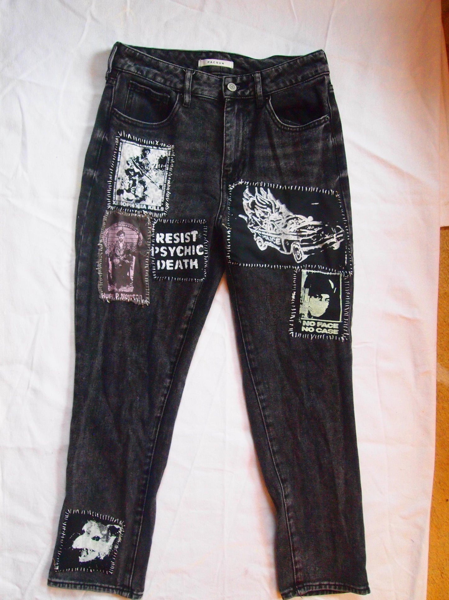 Custom Distressed Vintage Punk Patched Black Mom Jeans Sz 26