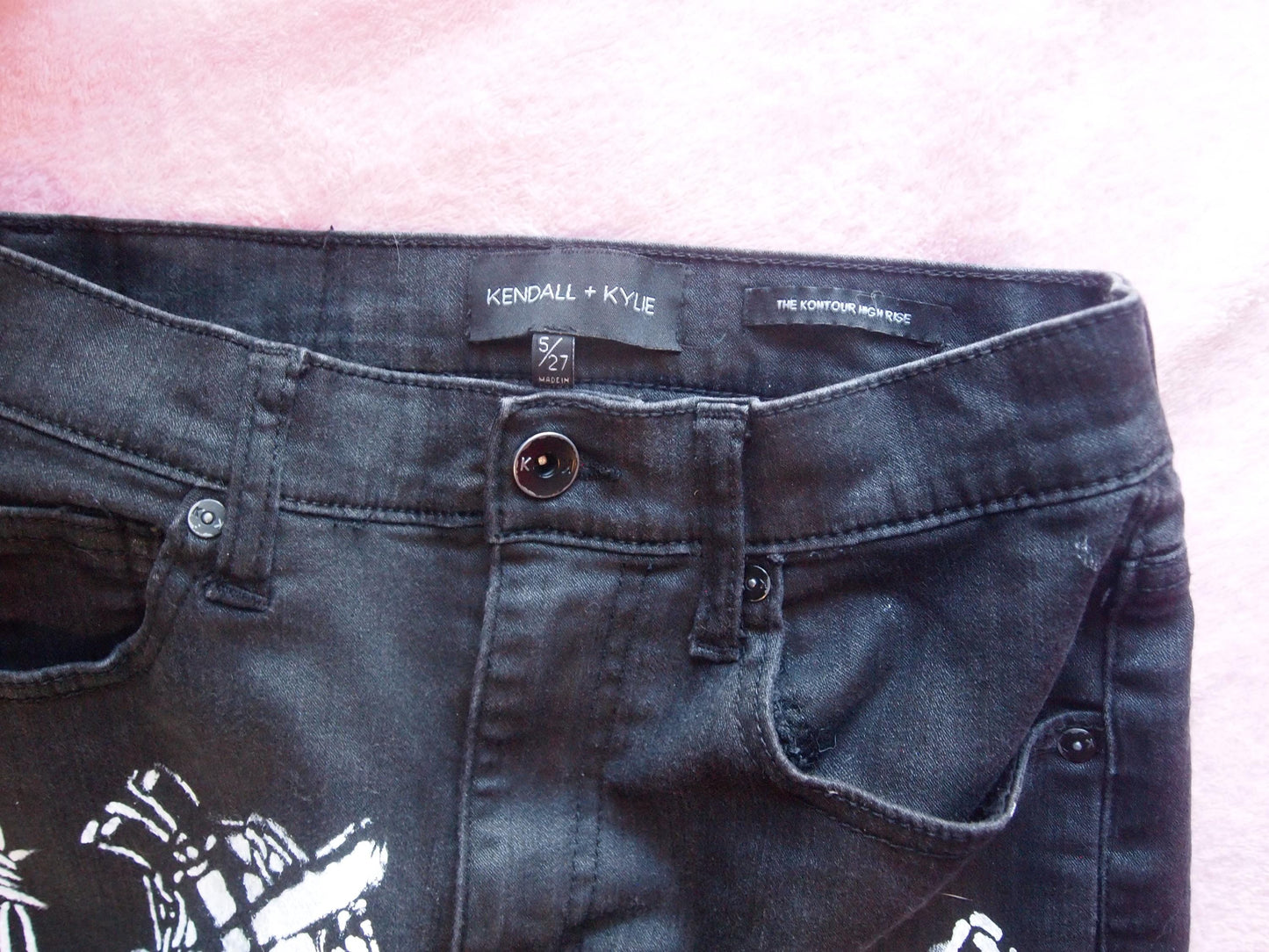 Barbed Wire Custom Punk Painted Black Waxed Jeans Pants Sz 27 - Handmade Crust Hand Stitched DIY Customized 1 of 1 Upcycled Recycled