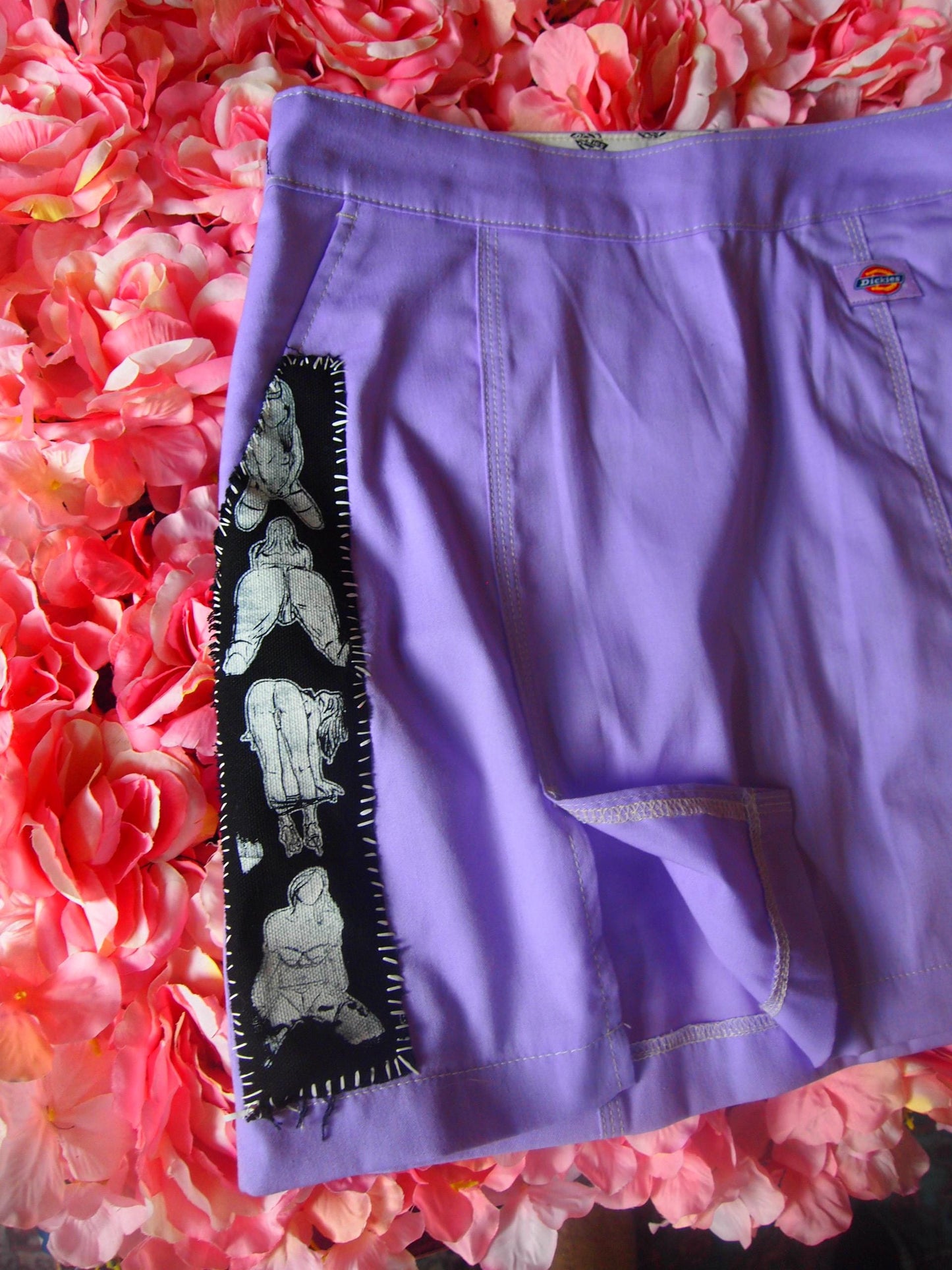 Patched Lilac Purple Dickies Skater Skirt Sz 27 Queer Figure Illustrations Pinup Nude Art Patches
