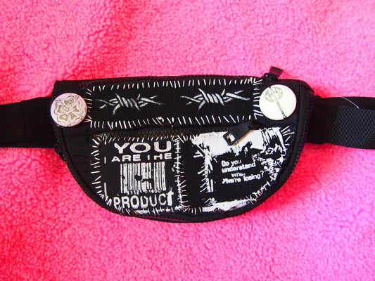 Patched Black Crossbody Bag Purse Crust Punk Anarcho Barbed Wire