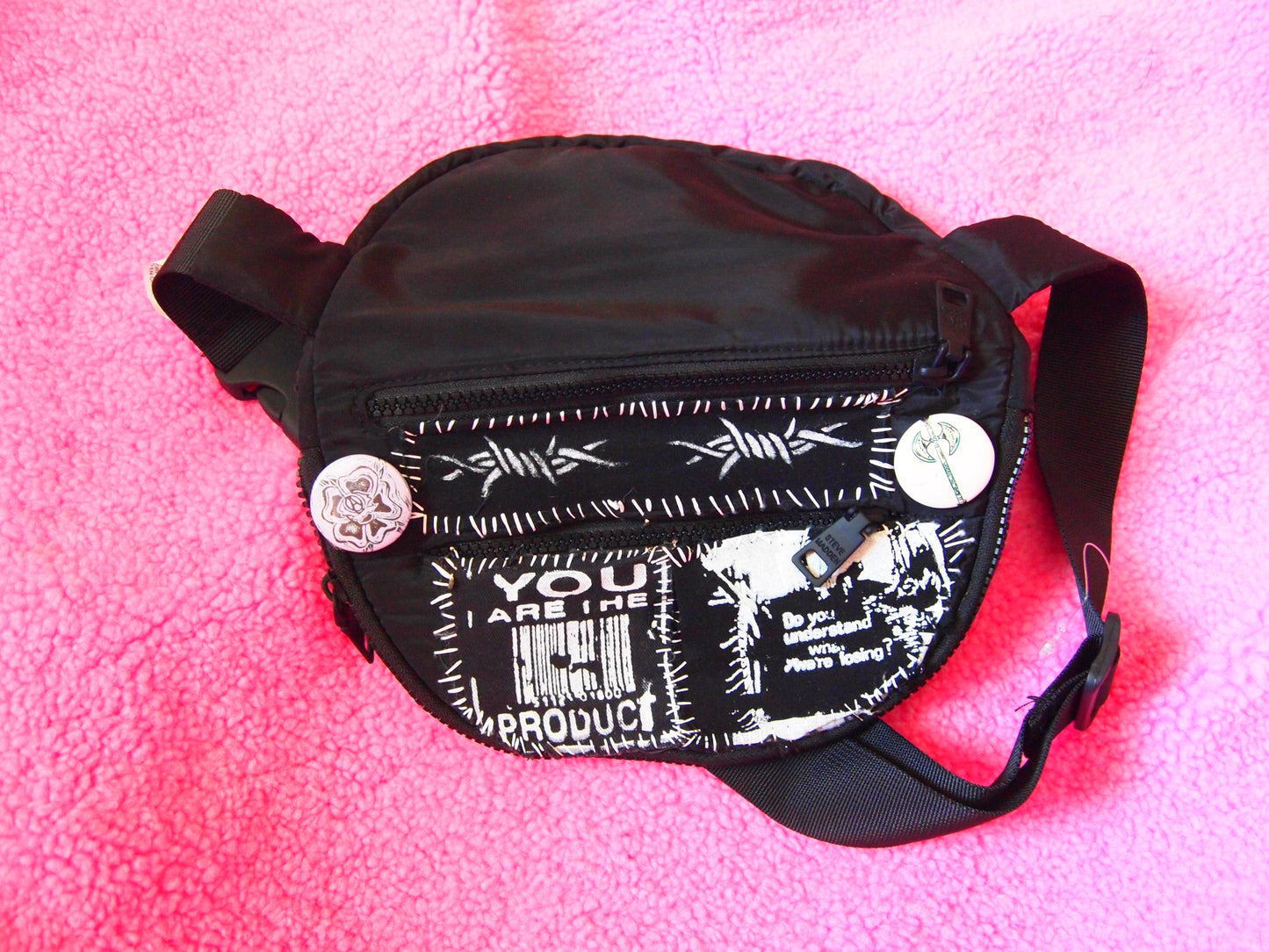 Patched Black Crossbody Bag Purse Crust Punk Anarcho Barbed Wire