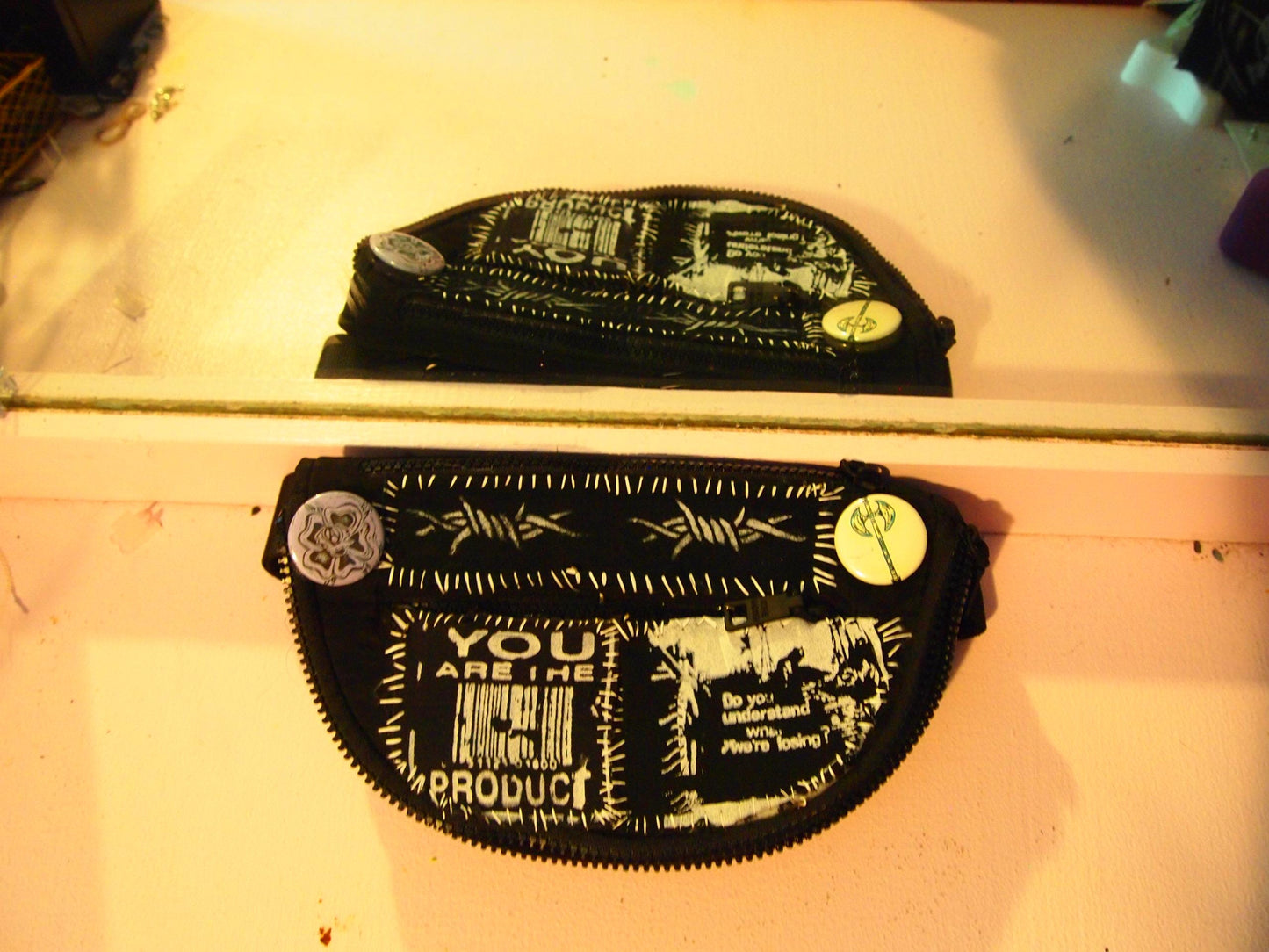 Patched Black Crossbody Bag Purse Crust Punk Anarcho Barbed Wire