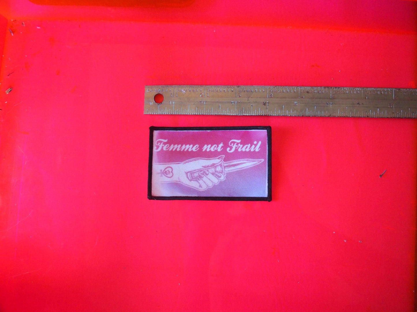Femme Not Frail Switchblade Feminist IRON ON Patch