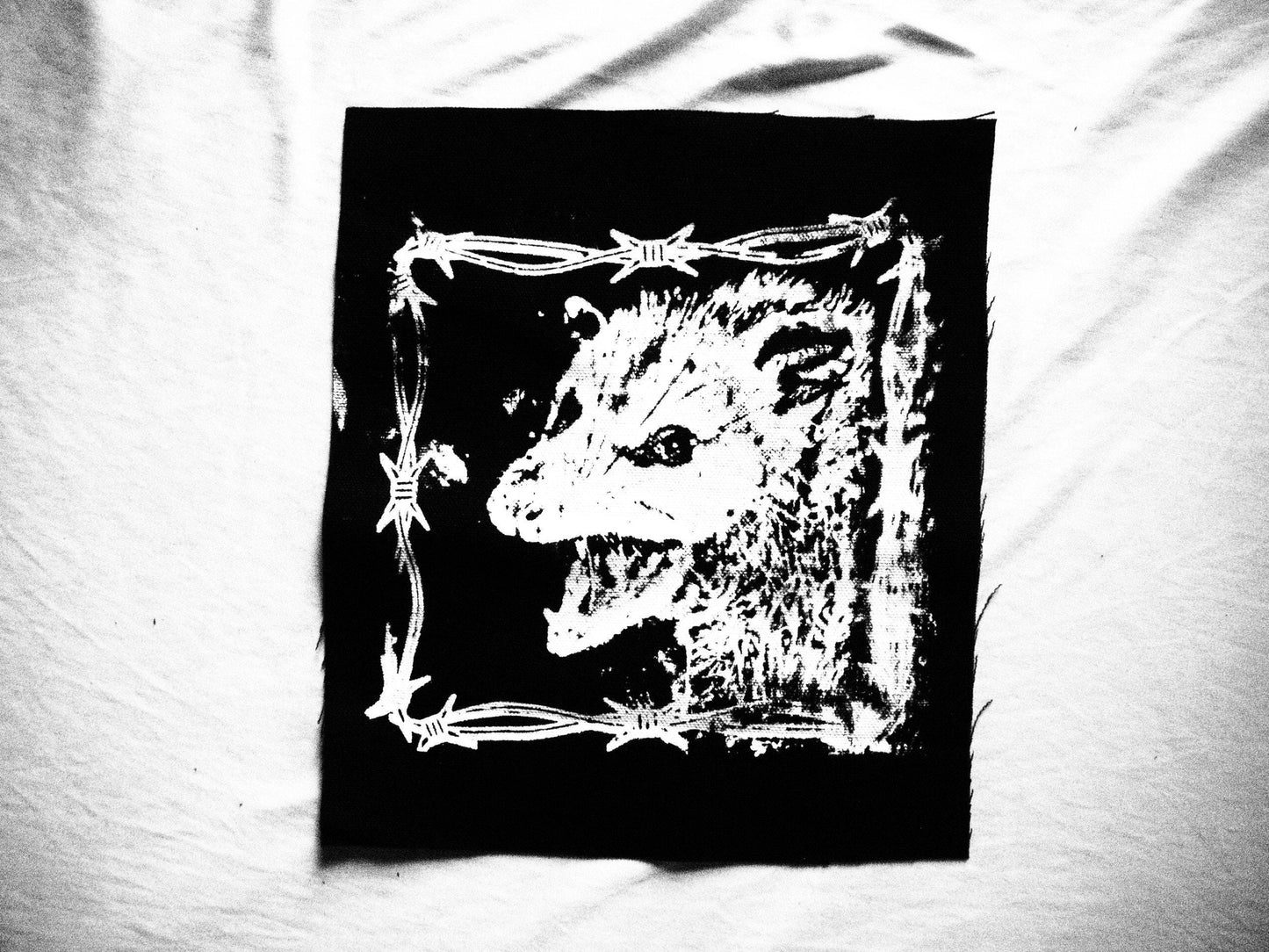 Angry Cute Scowling Possum Barbed Wire Back Patch
