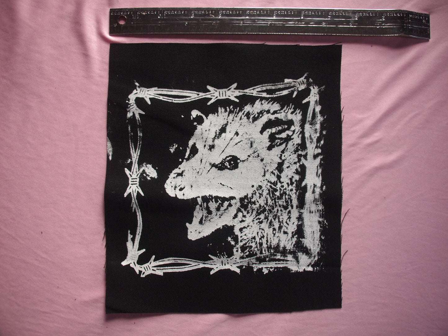 Angry Cute Scowling Possum Barbed Wire Back Patch