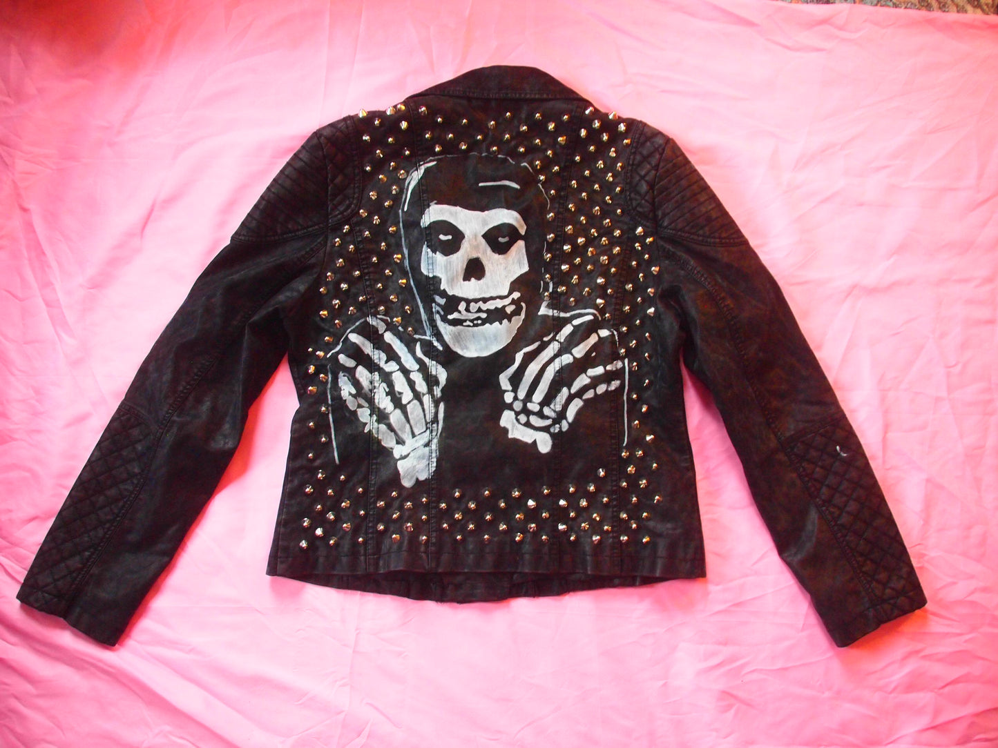 The Misfits Crimson Ghost Custom Studded Hand Painted Faux Leather Motorcycle Jacket Sz M Horror Punk