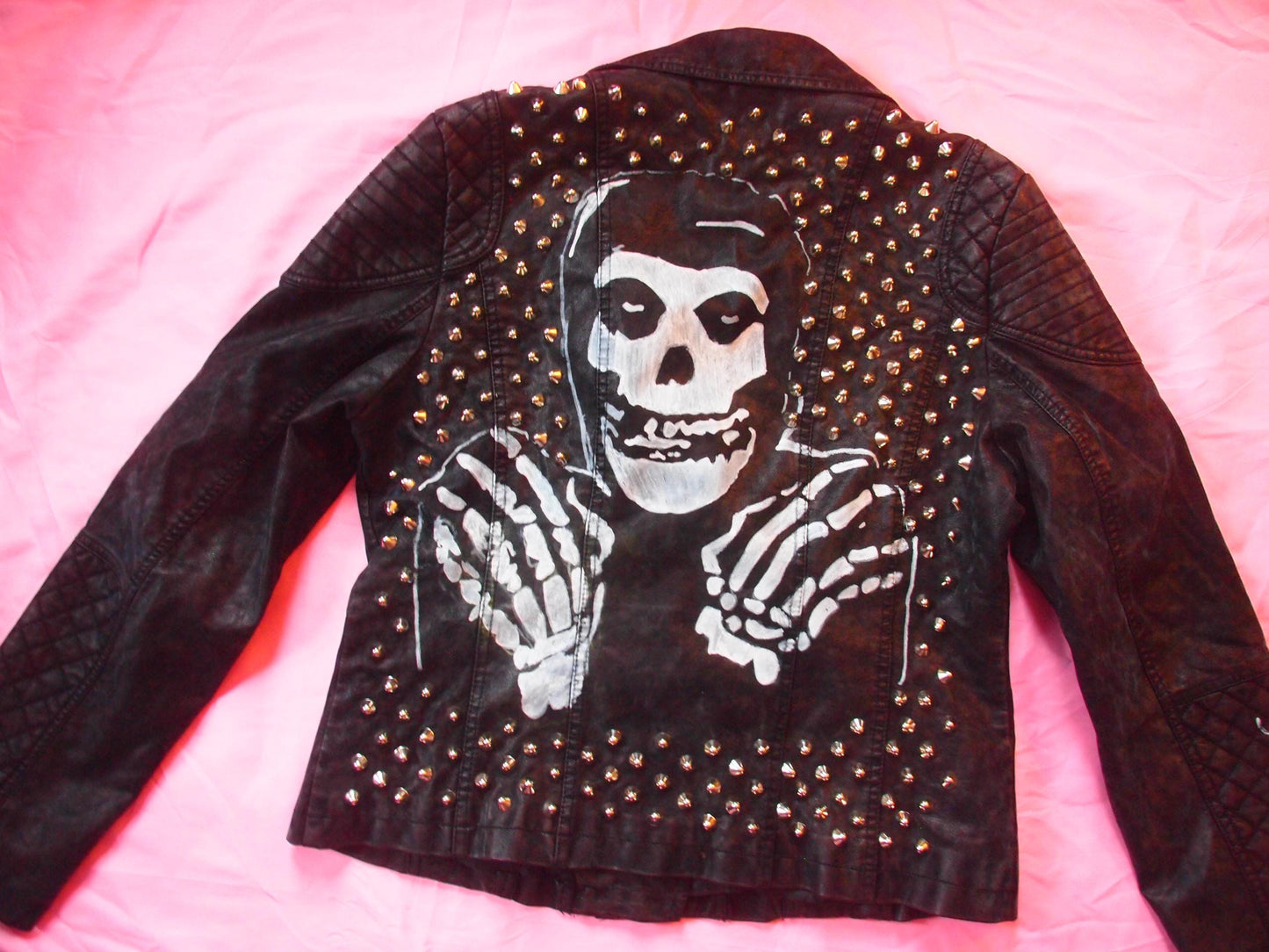 The Misfits Crimson Ghost Custom Studded Hand Painted Faux Leather Motorcycle Jacket Sz M Horror Punk