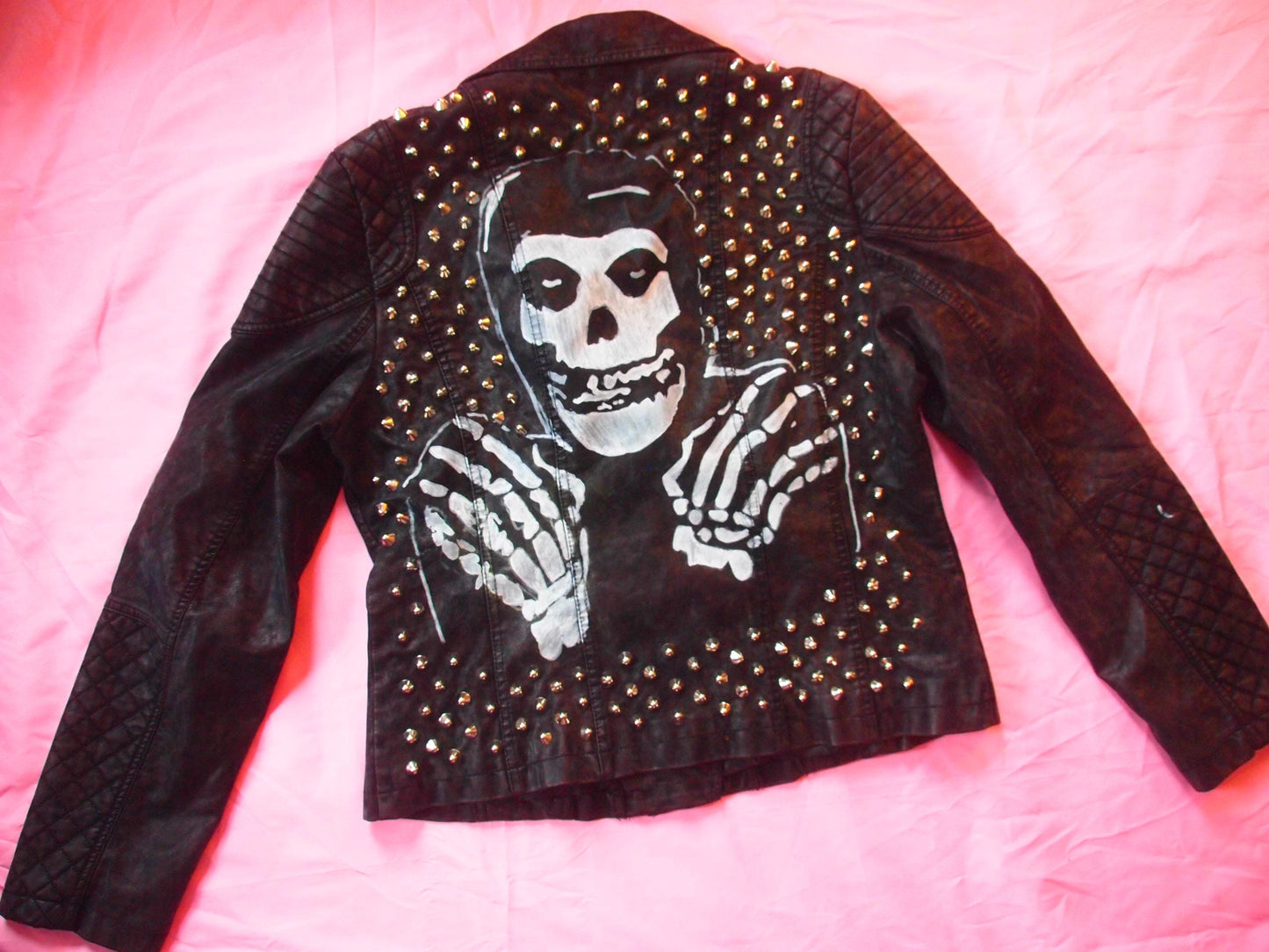 The Misfits Crimson Ghost Custom Studded Hand Painted Faux Leather Motorcycle Jacket Sz M Horror Punk