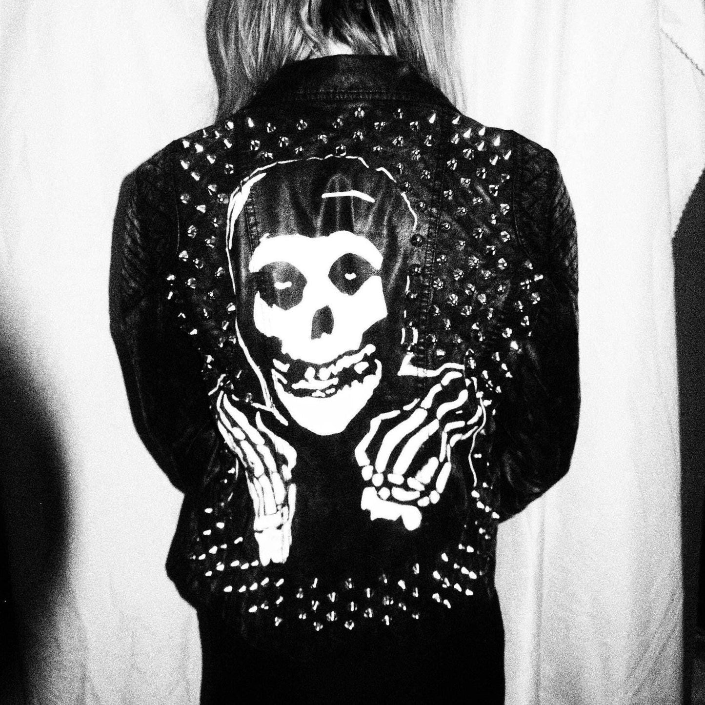 The Misfits Crimson Ghost Custom Studded Hand Painted Faux Leather Motorcycle Jacket Sz M Horror Punk