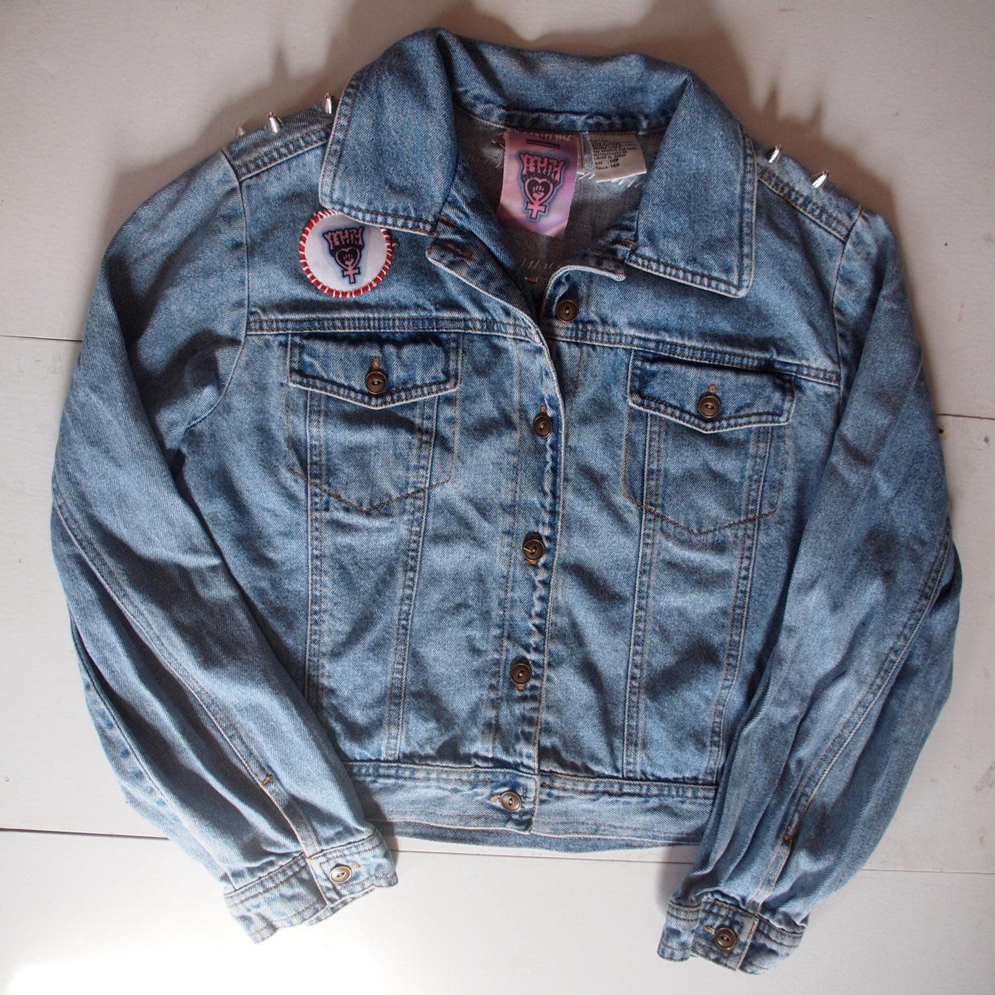 Queer Liberation Studded & Patched Custom Punk Denim Jacket Sz M
