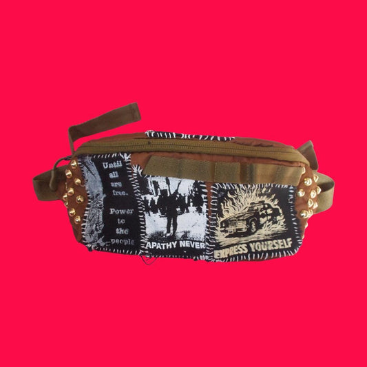 Tactical Anarcho Patched Fanny Pack - Apathy Never, Power to the People, “Express Yourself” burning cop car