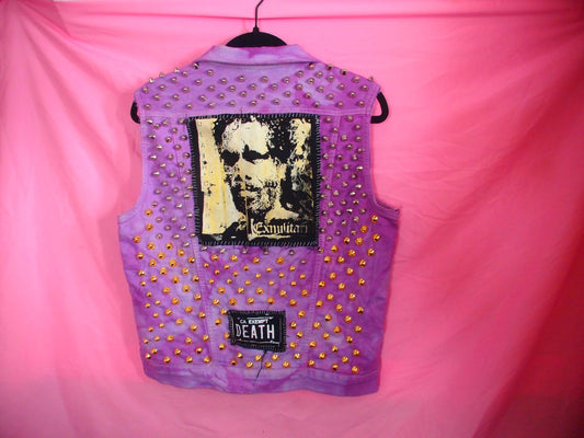 Death Grips Purple Studded Patched Denim Vest Sz M