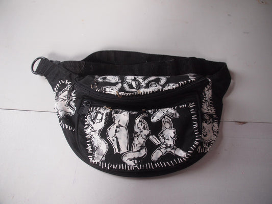Pinup Lewd Illustrations Patched Fanny Pack Bag - Queer Art Original Handmade Nude Screen Print