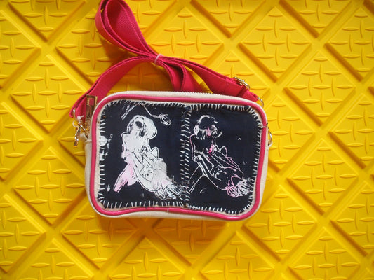 Sapphic Luv Original Illustrations Patched Canvas Crossbody Bag - Handmade Queer Erotica Illustration Patch Lesbian Art