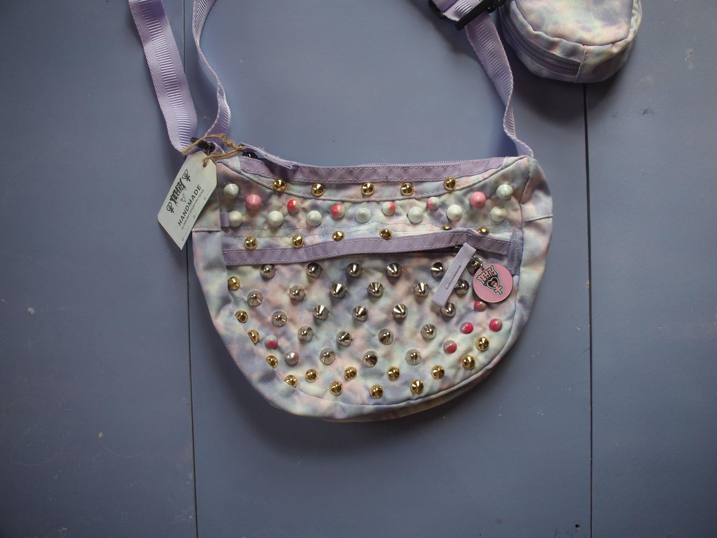 Studded Pastel Purple/Pink Tie Dye Crossbody Purse Bag