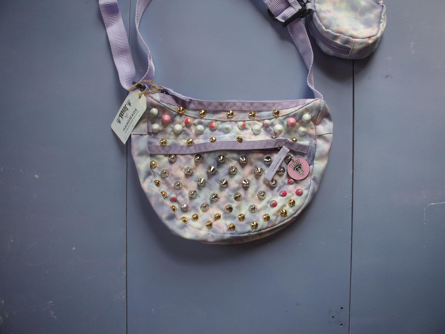 Studded Pastel Purple/Pink Tie Dye Crossbody Purse Bag
