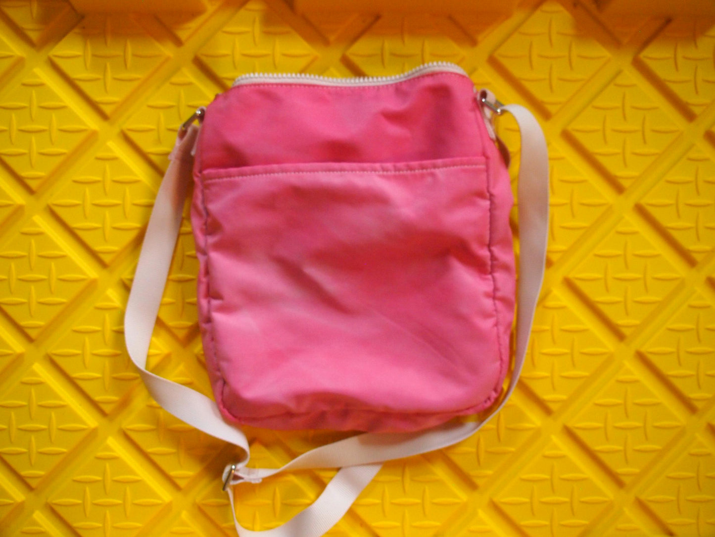 Original Lady Body Harness Patched Pink Crossbody Bag - Lino Artwork Queer Art Handmade