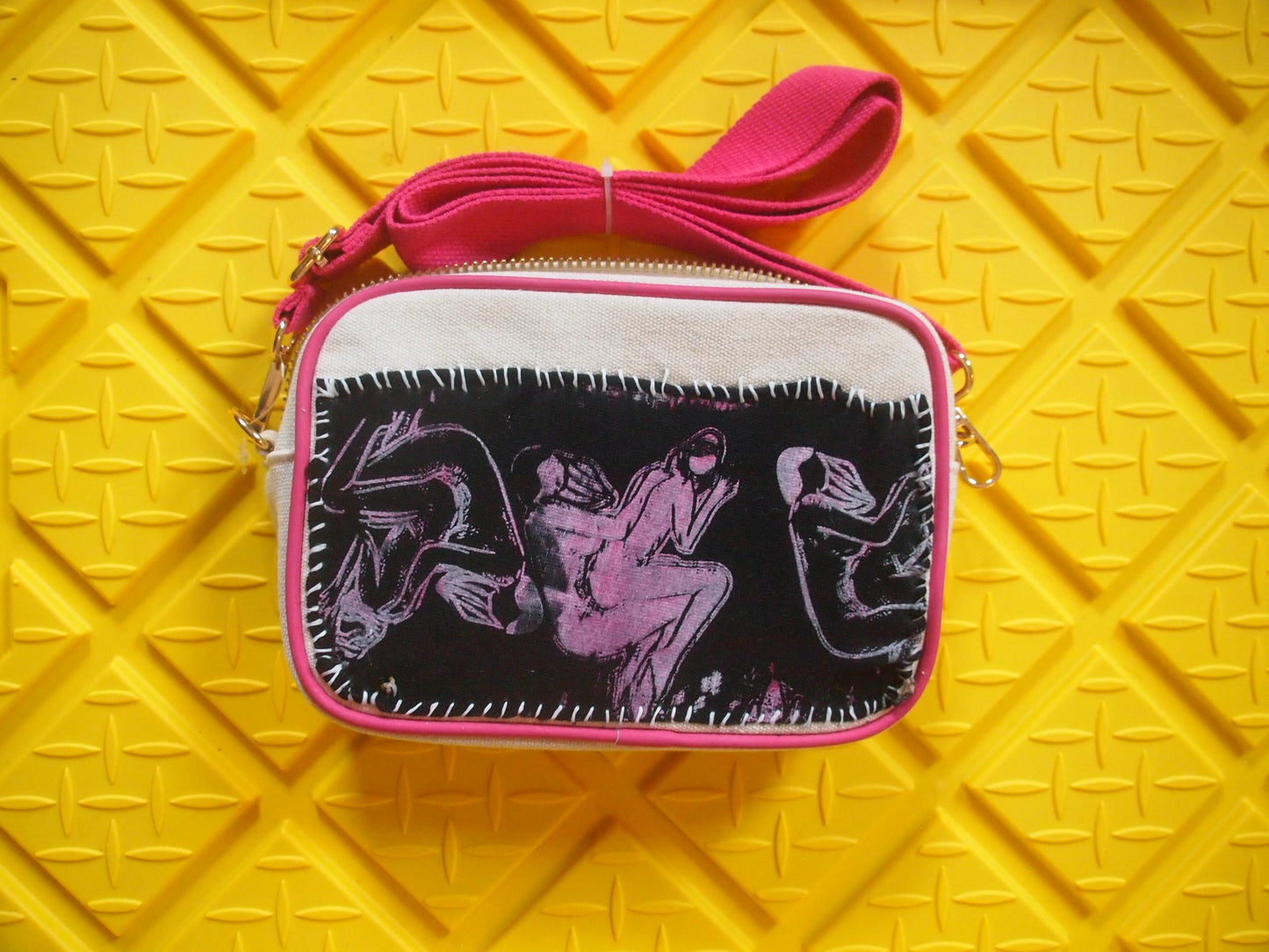 Sapphic Luv Original Illustrations Patched Canvas Crossbody Bag - Handmade Queer Erotica Illustration Patch Lesbian Art