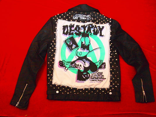 Femin x ATC Custom Punk Studded Motorcycle faux leather jacket sz S