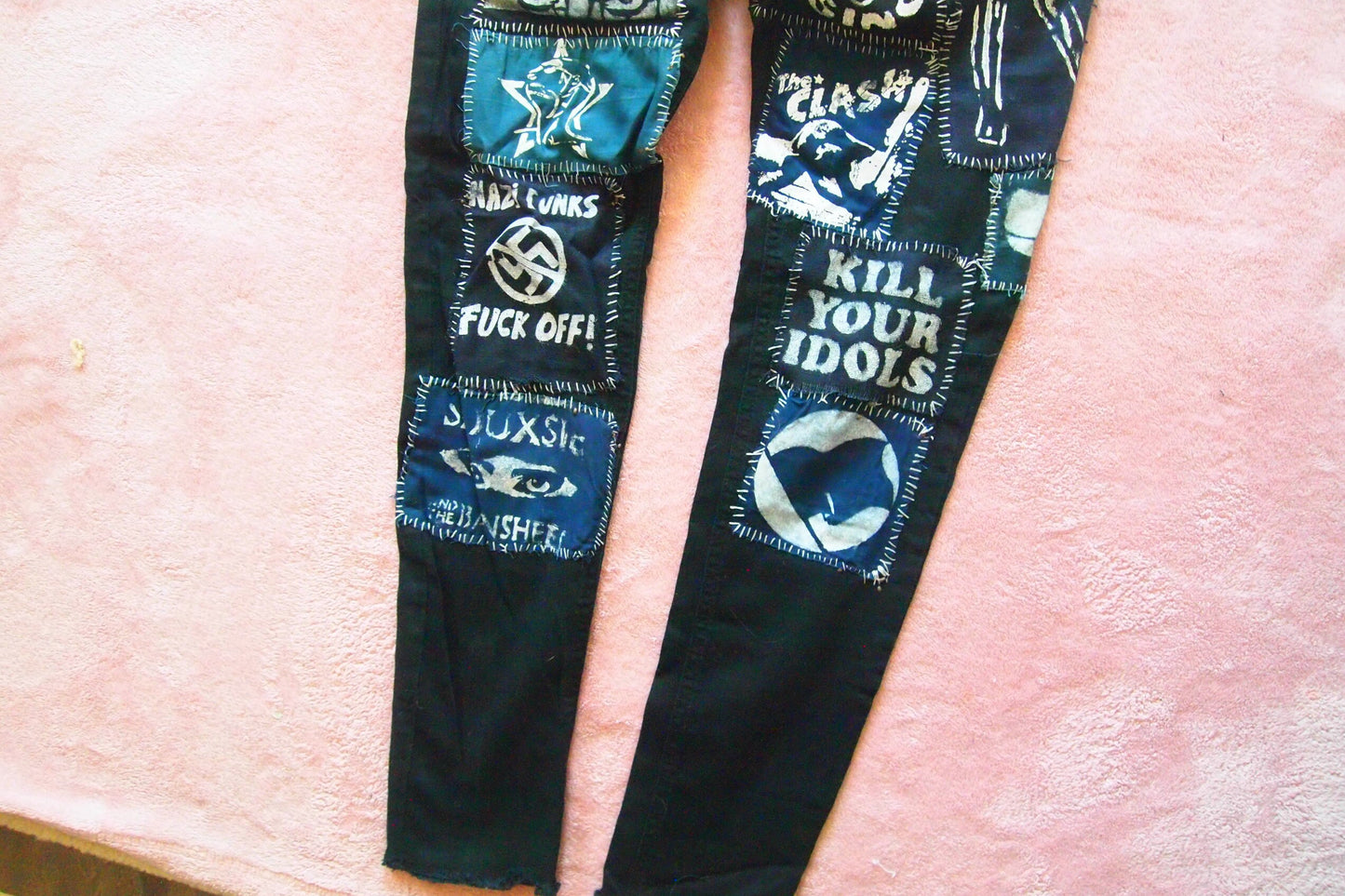 Custom Punk Patched Black Jeans Sz 2 Ruff Hewn Grey the Misfits Bauhaus Goth New Wave Handmade
