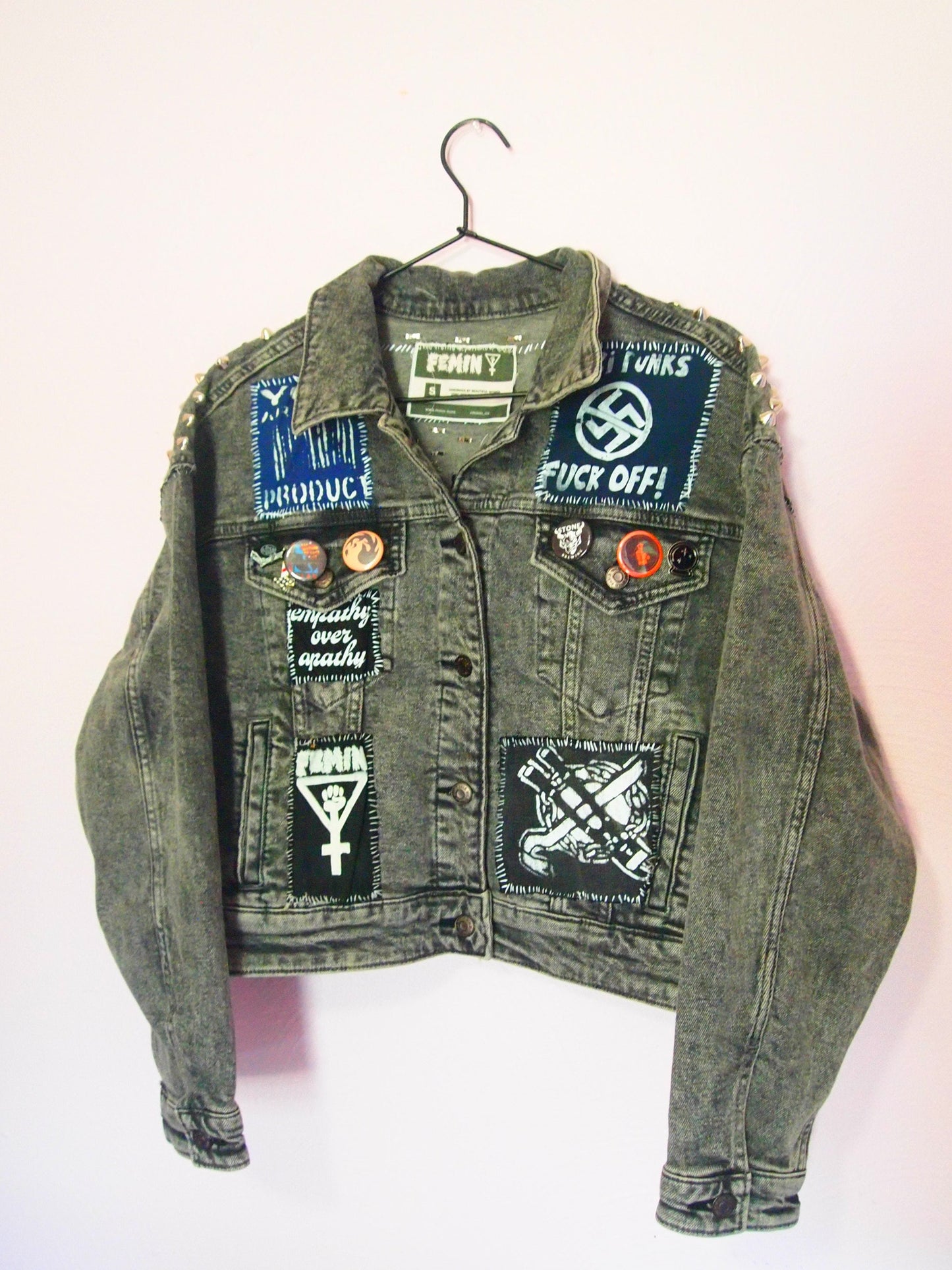 SM Death Grips Custom Handmade Studded Acid Wash Jacket