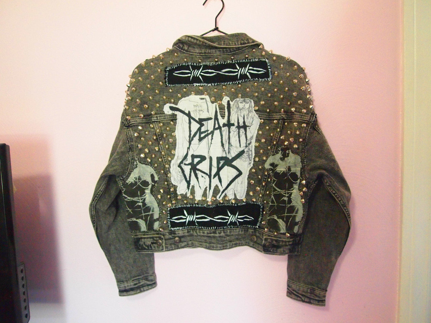 SM Death Grips Custom Handmade Studded Acid Wash Jacket